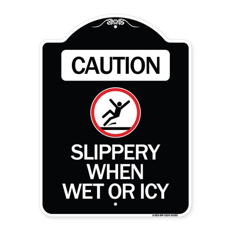 SIGNMISSION Caution Slippery When Wet or Icy W/ Graphic Heavy-Gauge Aluminum Sign, 24" H, BW-1824-24285 A-DES-BW-1824-24285